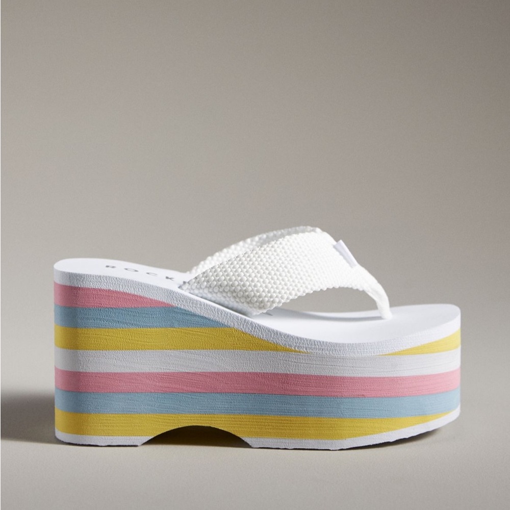 Rocket Dog White Multi-Striped Platform Sandals